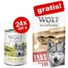 Wolf Of Wilderness 24 X 400 G + Kaninchenohren Mit Fell Gratis!