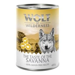 Sparpaket Wolf Of Wilderness "The Taste Of" 24 X 400 G -Angebote Hunde Moden Store wow 400g tasteof savanna front 1000x1000 5
